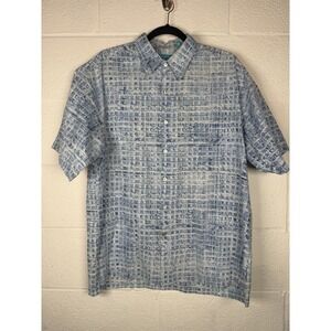 Tori Richard Hawaiian Shirt Large Blue Abstract Print Resort Camp Button Front